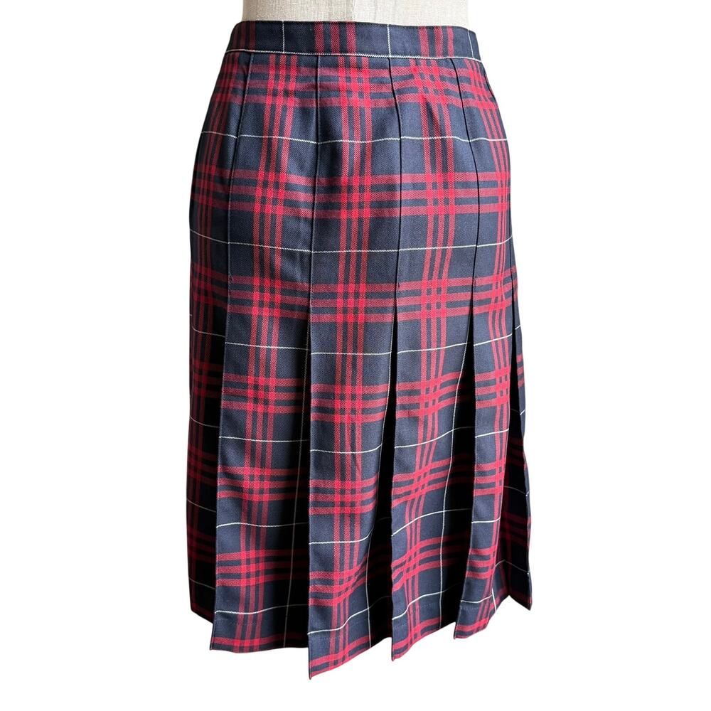 Lands End Red Navy Plaid Pleated Skirt Women’s Size 14